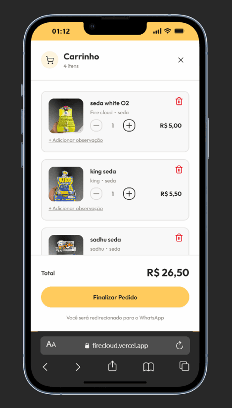 Carrinho de compras (mobile)